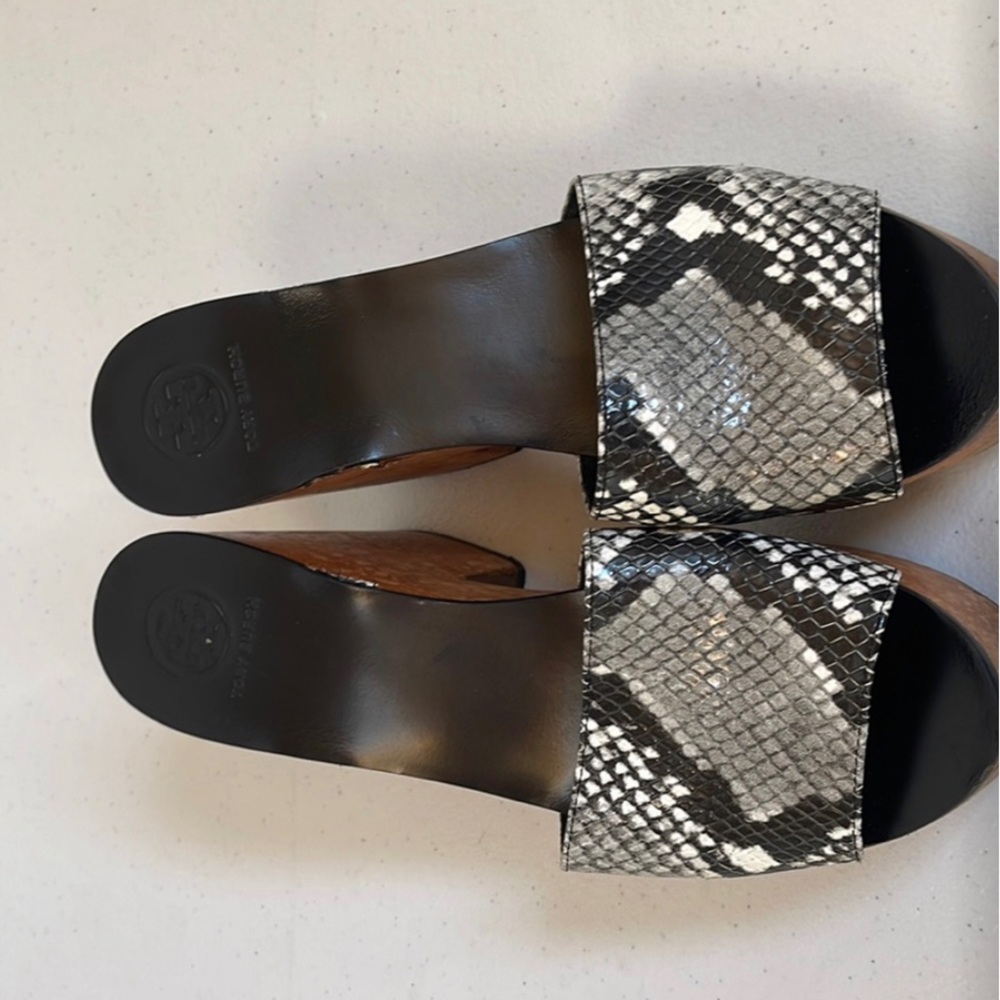 Womens Tory Burch snake print platform clogs